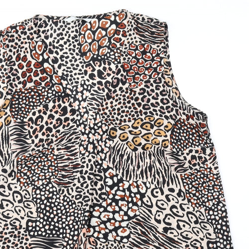 George Womens Black Animal Print Polyester Basic Blouse Size 12 V-Neck - Leopard Tiger Print