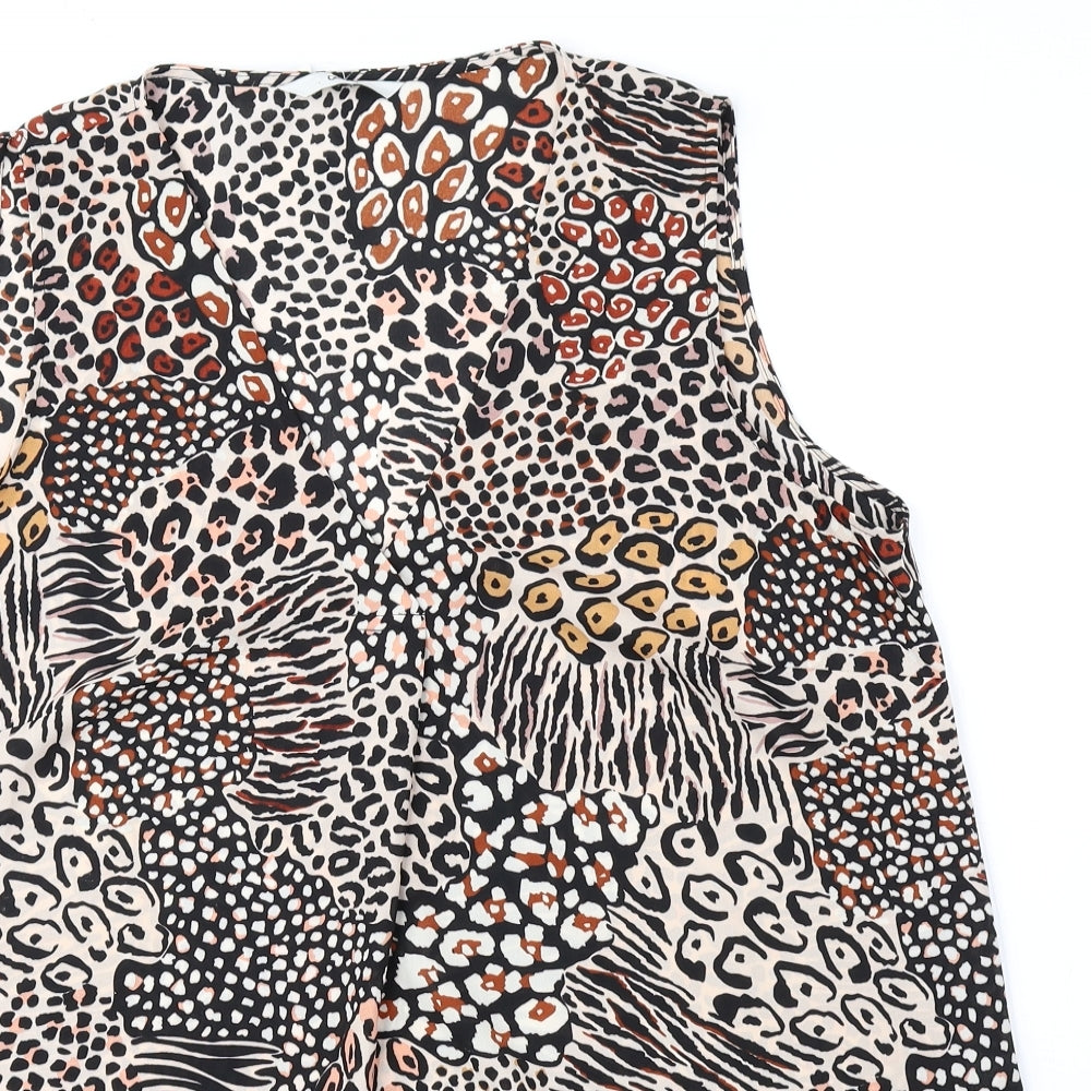 George Womens Black Animal Print Polyester Basic Blouse Size 12 V-Neck - Leopard Tiger Print