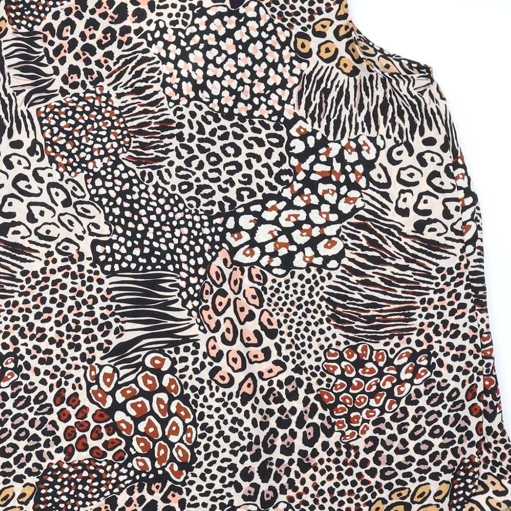 George Womens Black Animal Print Polyester Basic Blouse Size 12 V-Neck - Leopard Tiger Print