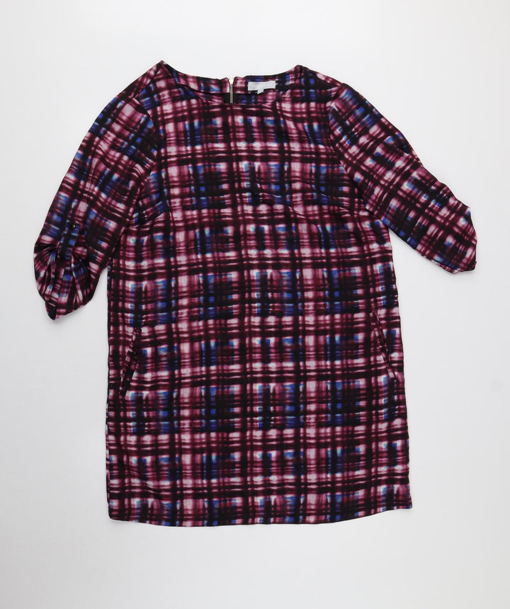 Red Herring Womens Purple Plaid Polyester Sheath Size 14 Round Neck Zip