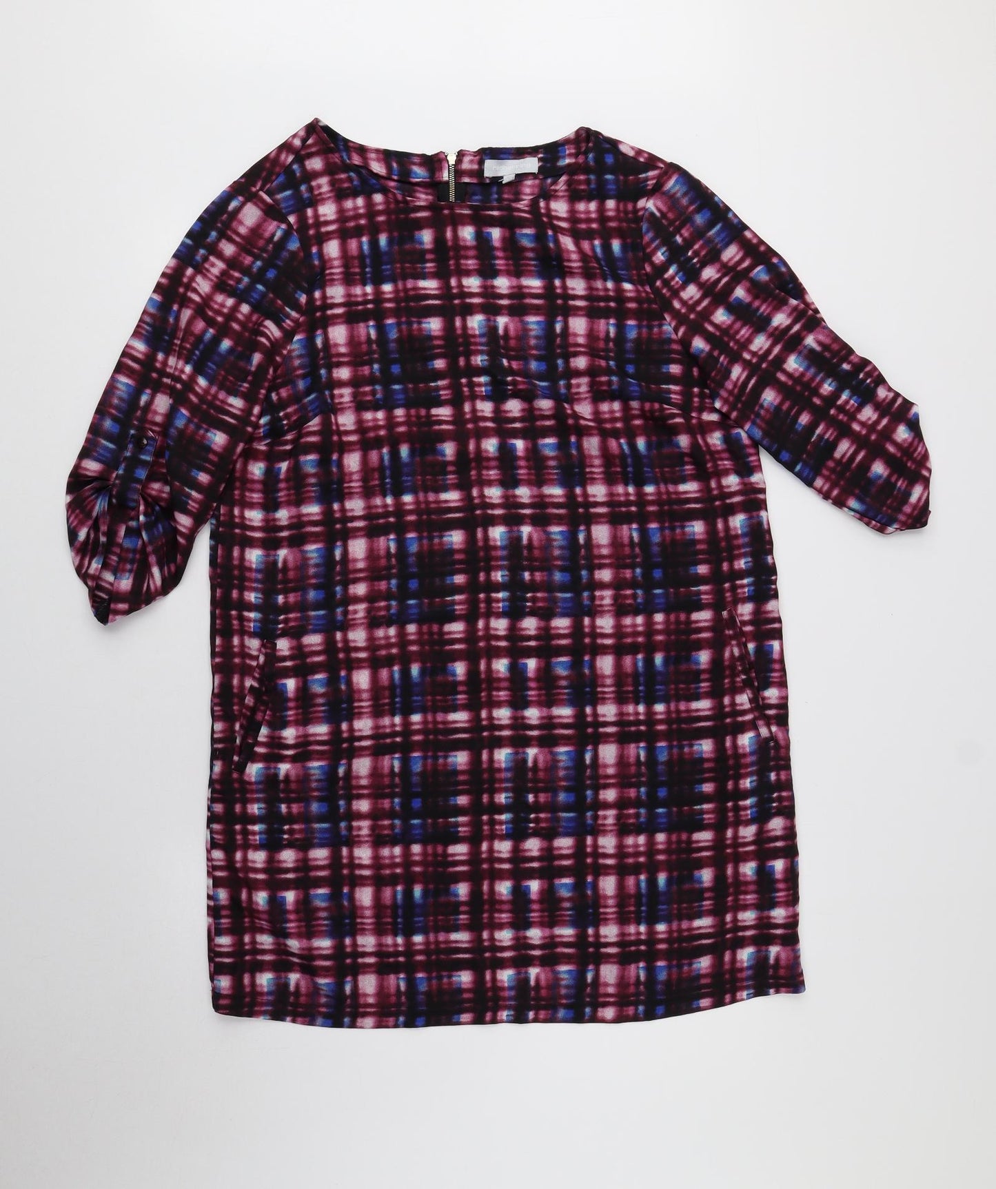 Red Herring Womens Purple Plaid Polyester Sheath Size 14 Round Neck Zip