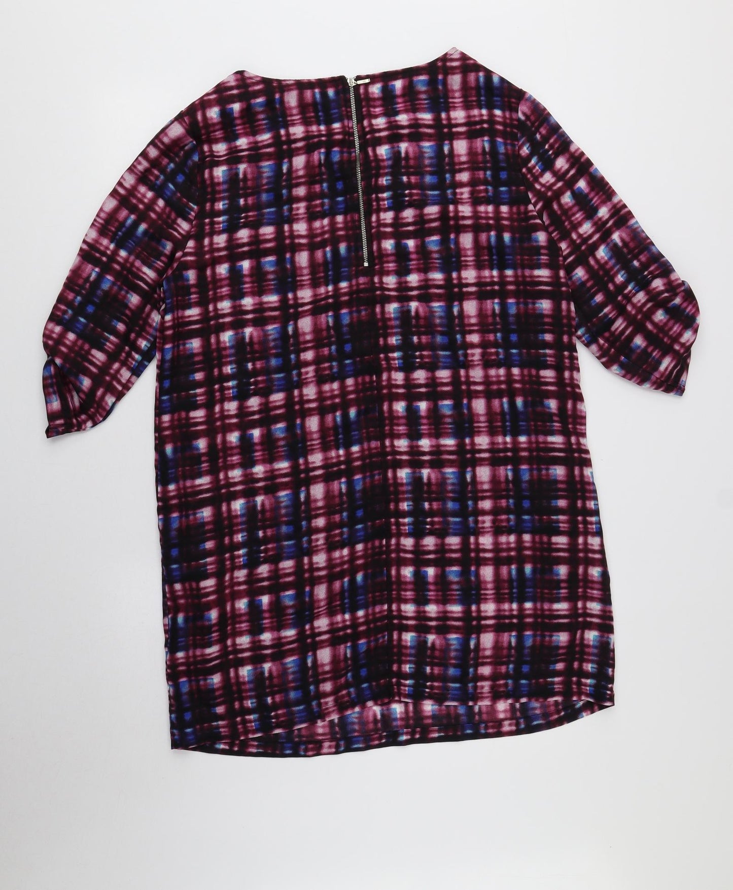 Red Herring Womens Purple Plaid Polyester Sheath Size 14 Round Neck Zip
