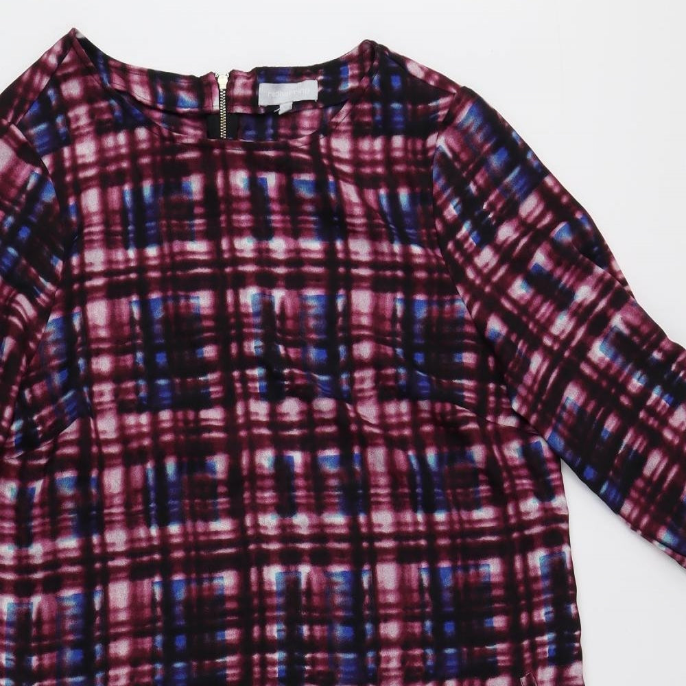 Red Herring Womens Purple Plaid Polyester Sheath Size 14 Round Neck Zip
