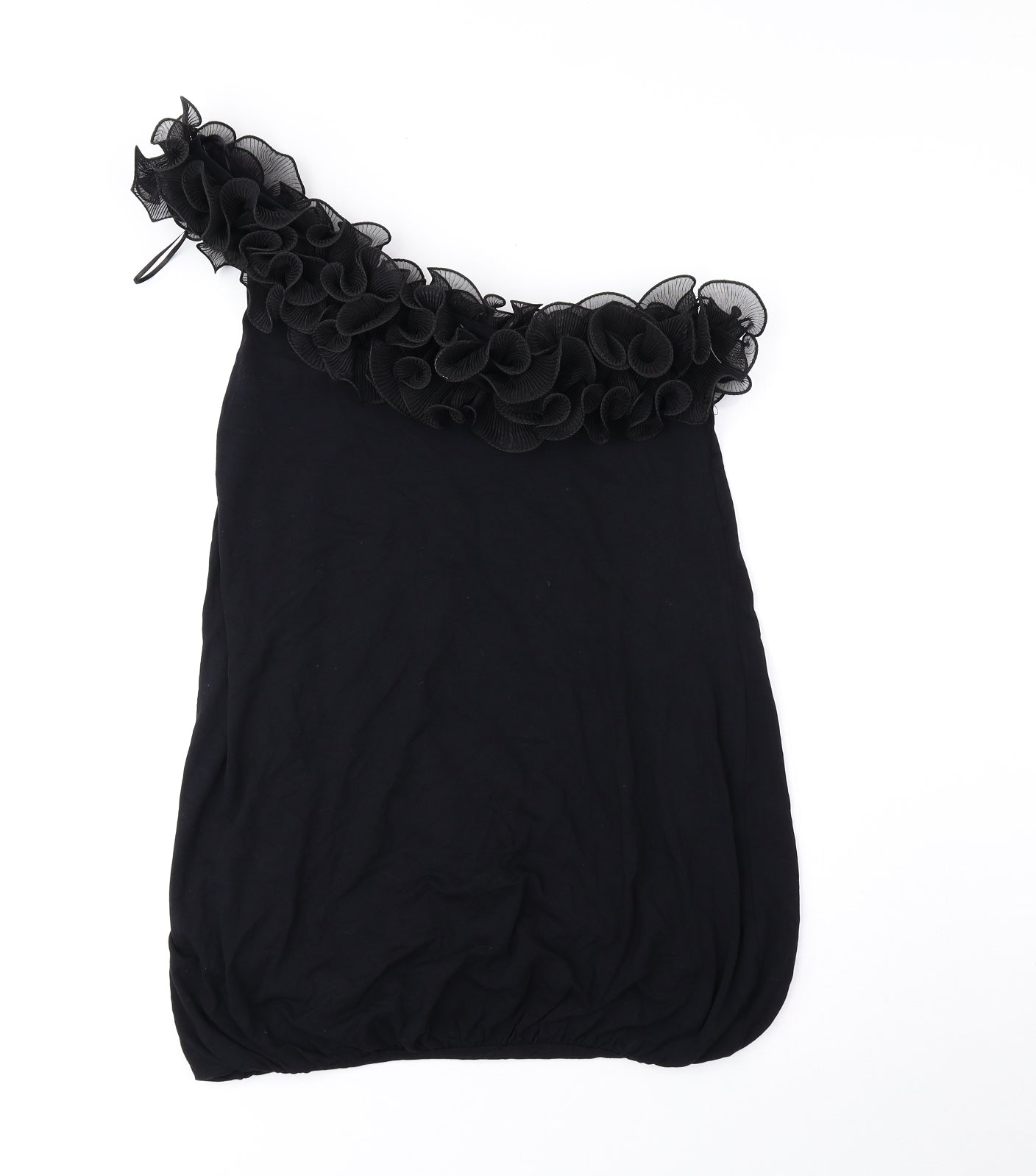 Preworn Womens Black Viscose Bodycon Size 10 One Shoulder Pullover - Elastic