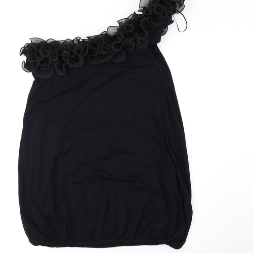Preworn Womens Black Viscose Bodycon Size 10 One Shoulder Pullover - Elastic