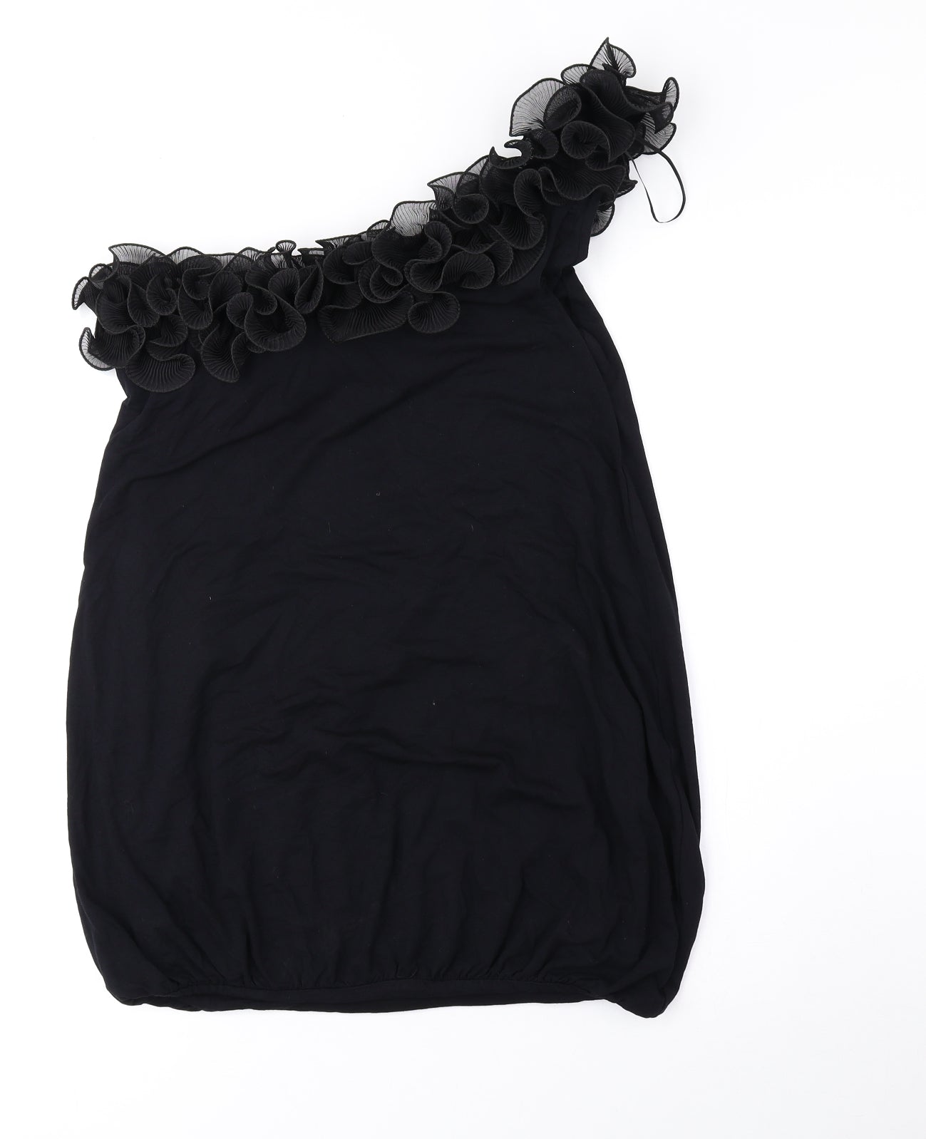 Preworn Womens Black Viscose Bodycon Size 10 One Shoulder Pullover - Elastic