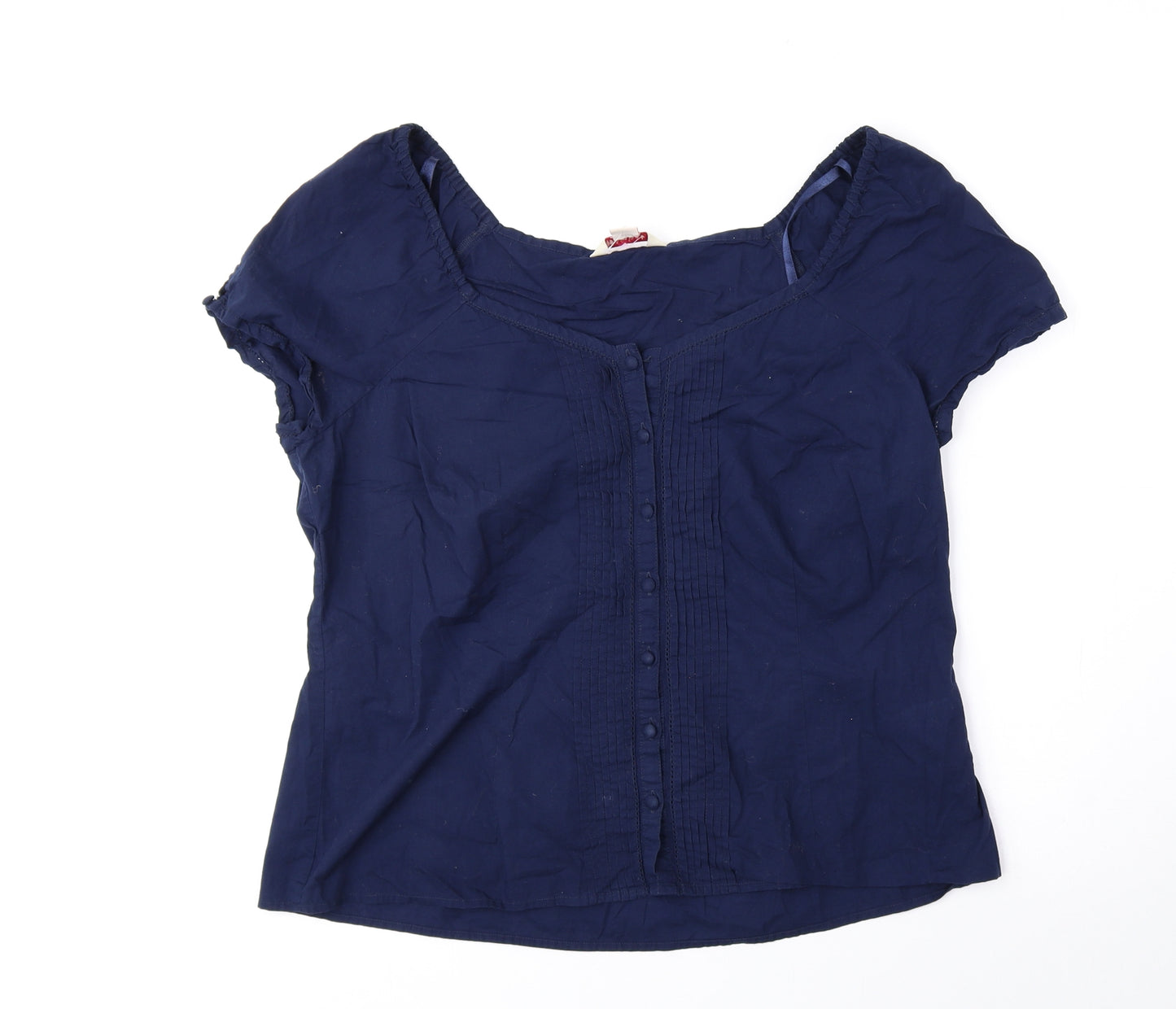 Monsoon Womens Blue Cotton Basic Blouse Size 16 Round Neck