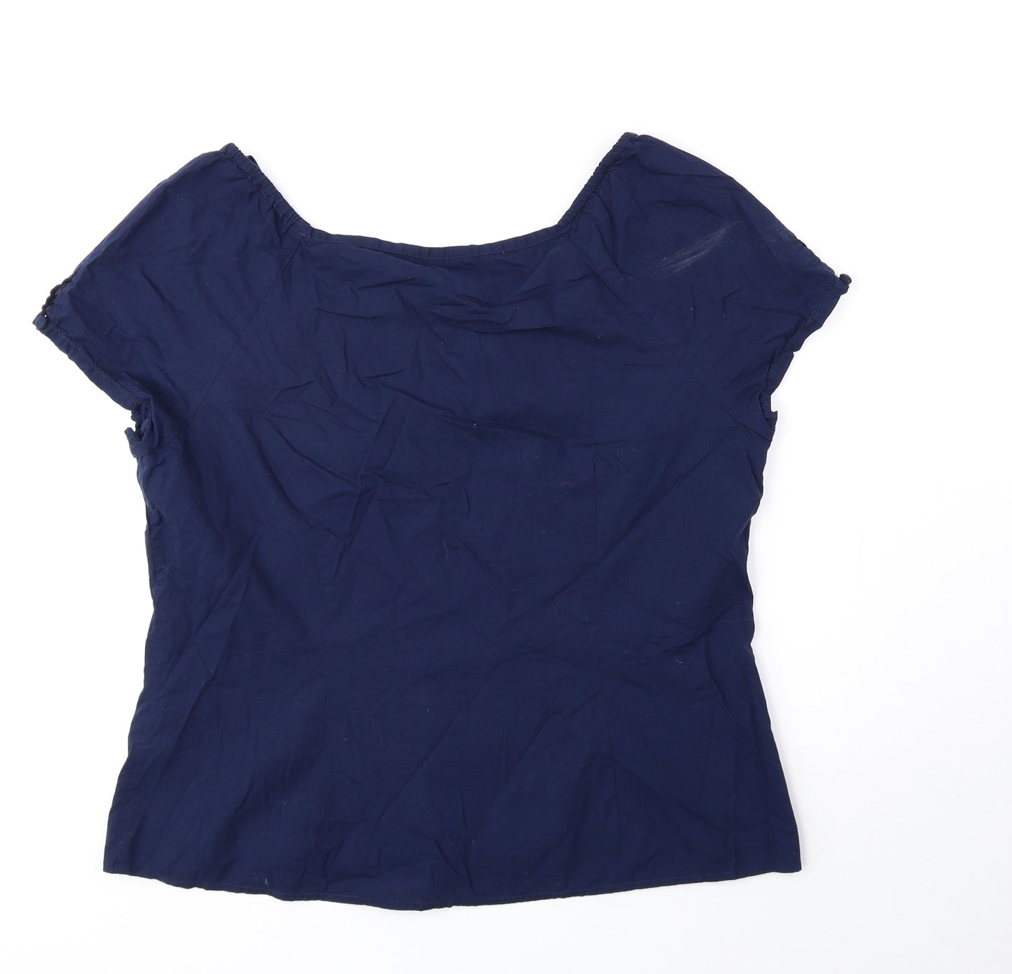 Monsoon Womens Blue Cotton Basic Blouse Size 16 Round Neck