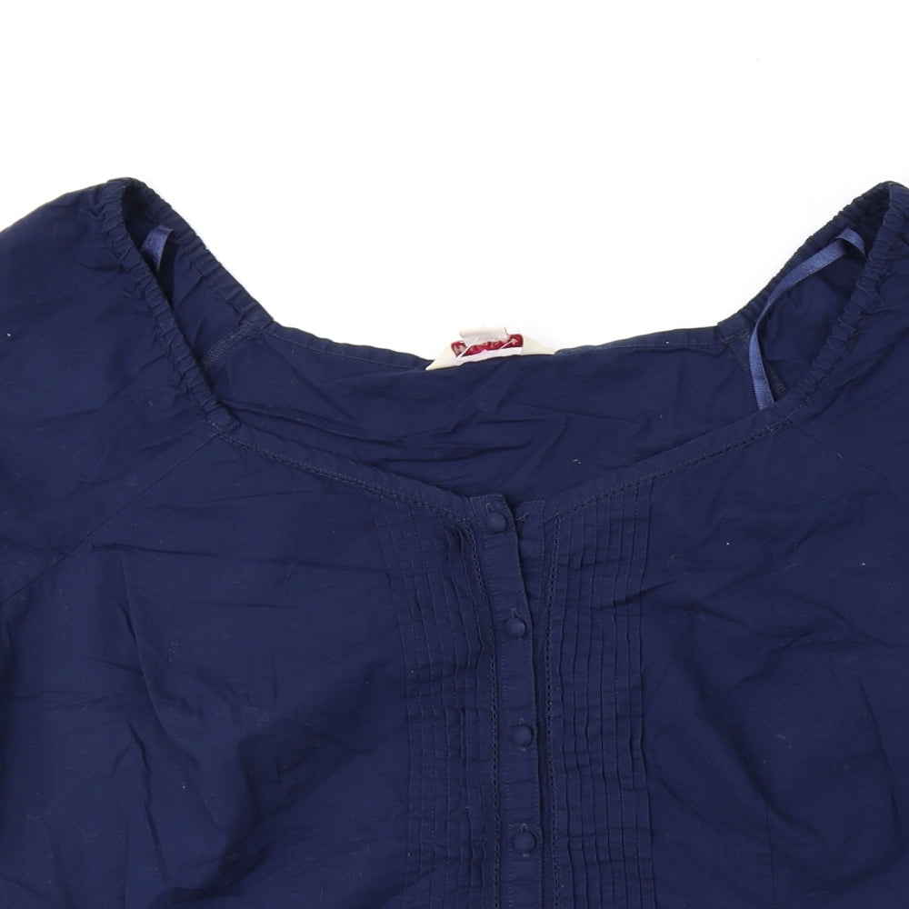 Monsoon Womens Blue Cotton Basic Blouse Size 16 Round Neck