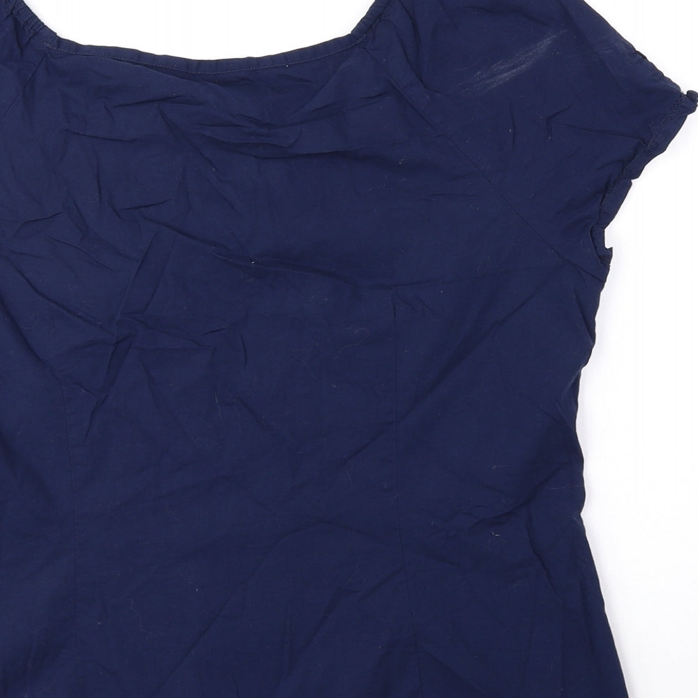 Monsoon Womens Blue Cotton Basic Blouse Size 16 Round Neck