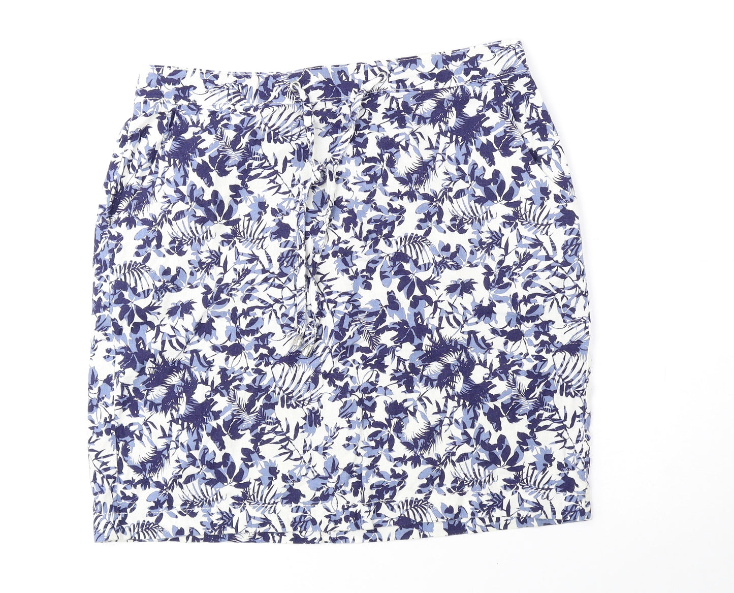 Papaya Womens Blue Floral Polyester Mini Skirt Size 14 Drawstring