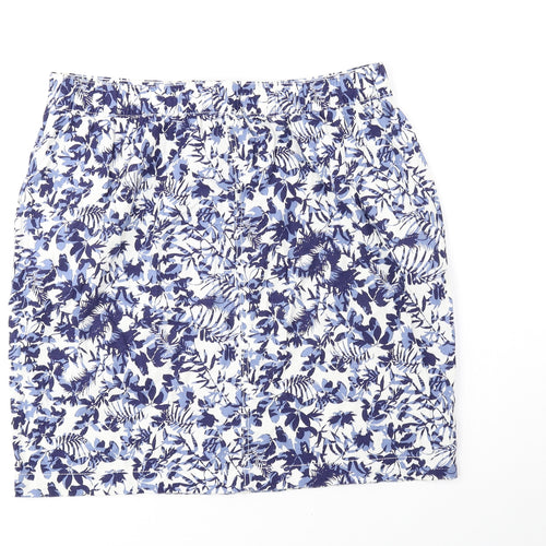 Papaya Womens Blue Floral Polyester Mini Skirt Size 14 Drawstring