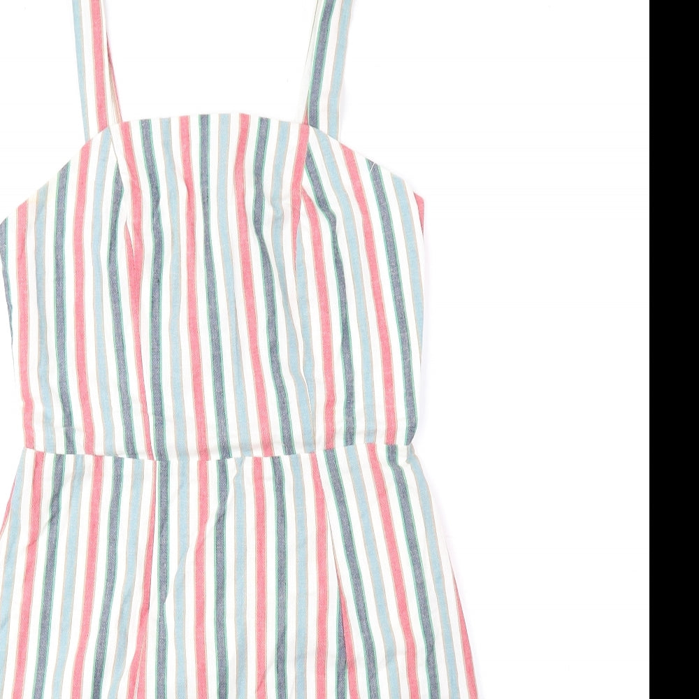 Primark Womens Multicoloured Striped Cotton Fit & Flare Size 6 Square Neck Zip - Beach Wear