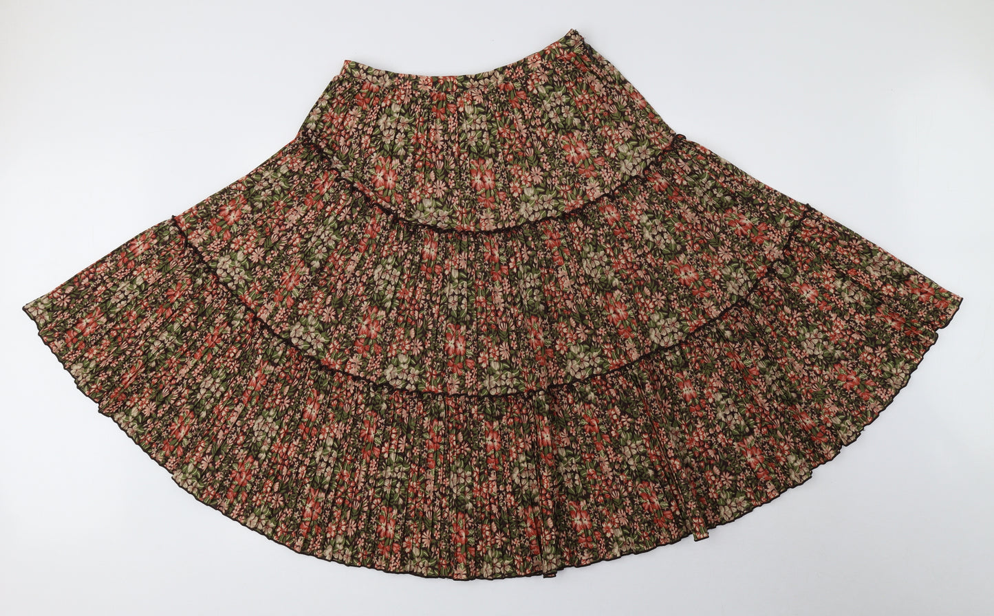 St Michael Womens Multicoloured Floral Polyester Flare Skirt Size 14 Zip