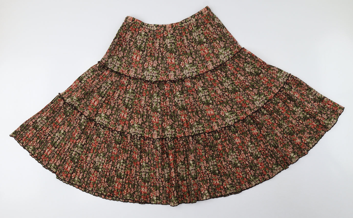 St Michael Womens Multicoloured Floral Polyester Flare Skirt Size 14 Zip