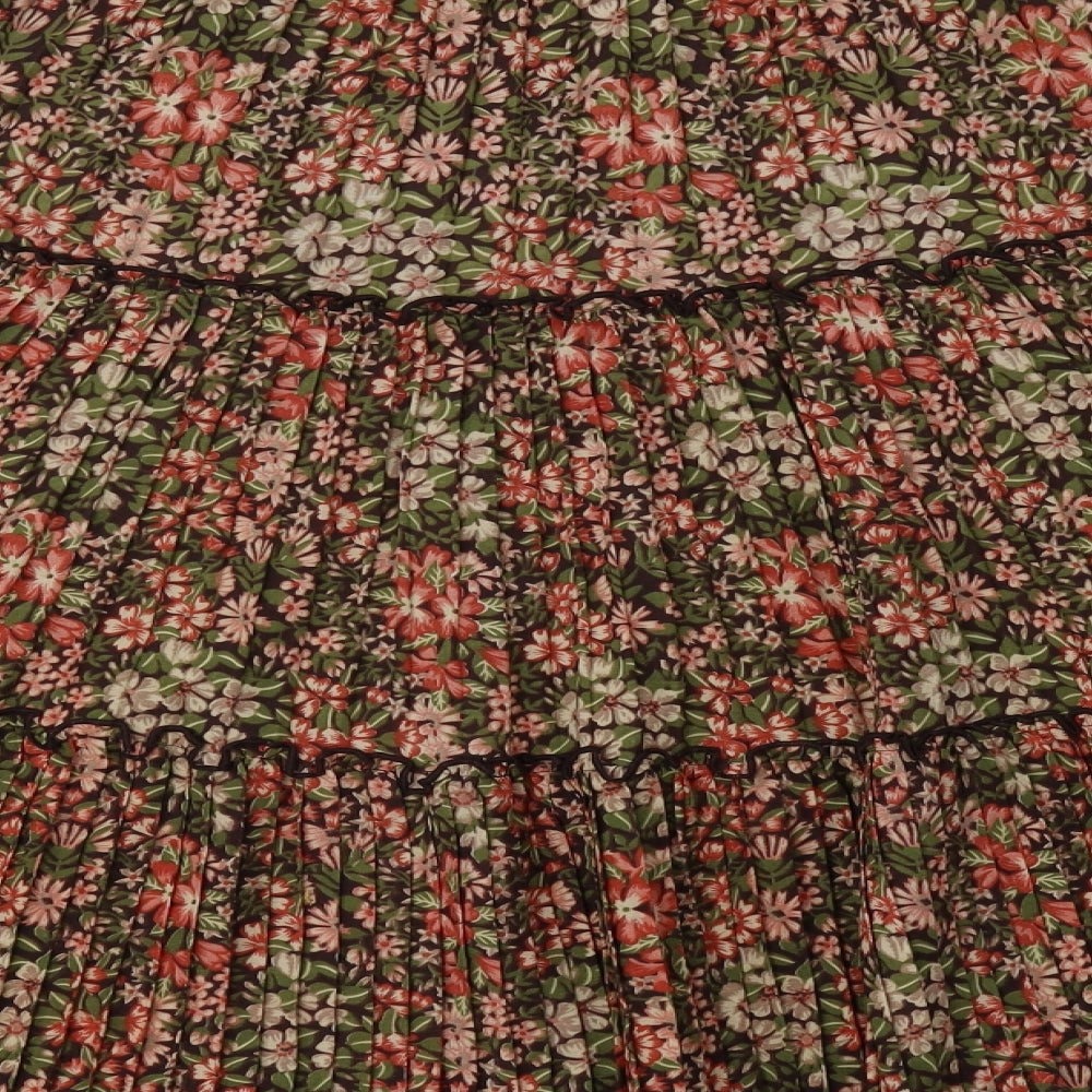 St Michael Womens Multicoloured Floral Polyester Flare Skirt Size 14 Zip