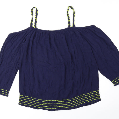George Womens Blue Viscose Basic Blouse Size 10 Off the Shoulder