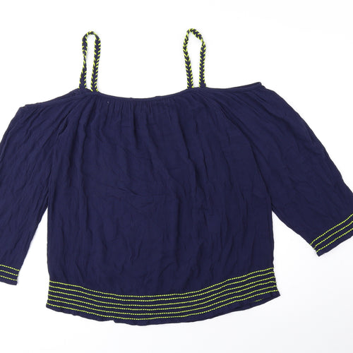 George Womens Blue Viscose Basic Blouse Size 10 Off the Shoulder