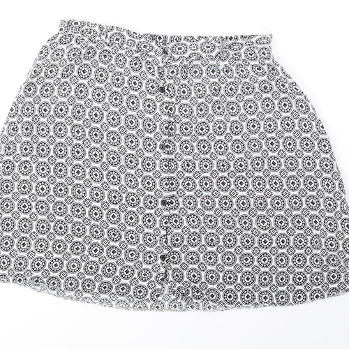 Atmosphere Womens White Geometric Viscose Mini Skirt Size 8 Button