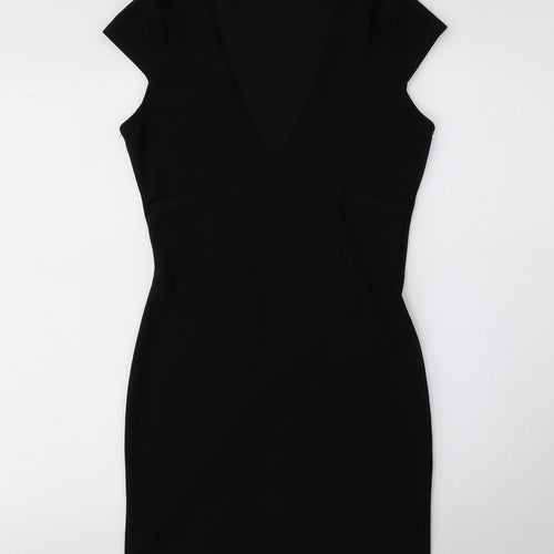 PRETTYLITTLETHING Womens Black Polyester Pencil Dress Size 10 V-Neck Pullover