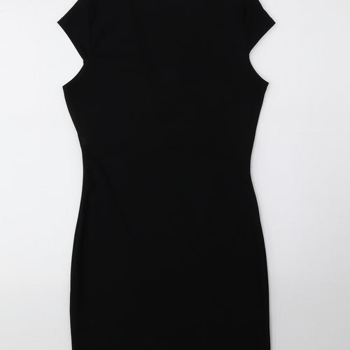 PRETTYLITTLETHING Womens Black Polyester Pencil Dress Size 10 V-Neck Pullover