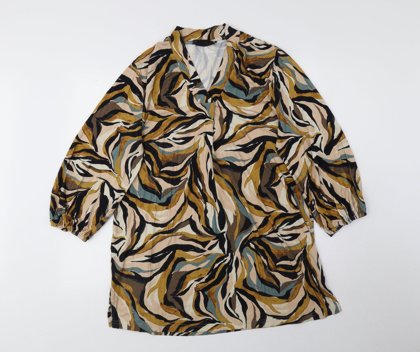 Signature Womens Multicoloured Geometric Viscose Sheath Size M V-Neck Pullover