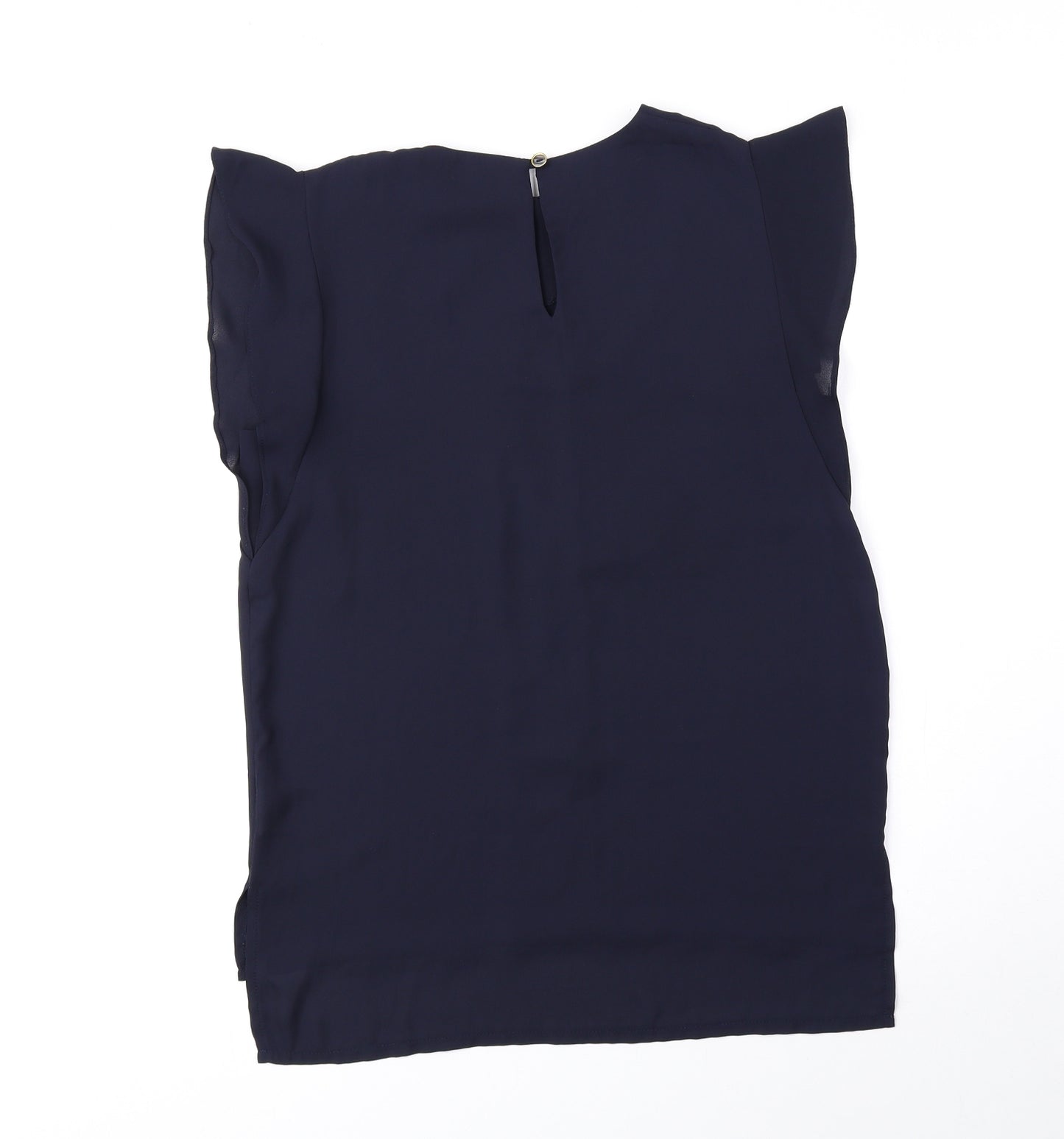 Louche Womens Blue Polyester Basic Blouse Size 8 Crew Neck