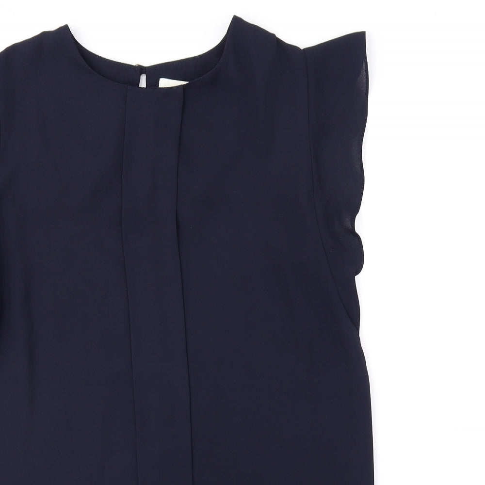 Louche Womens Blue Polyester Basic Blouse Size 8 Crew Neck