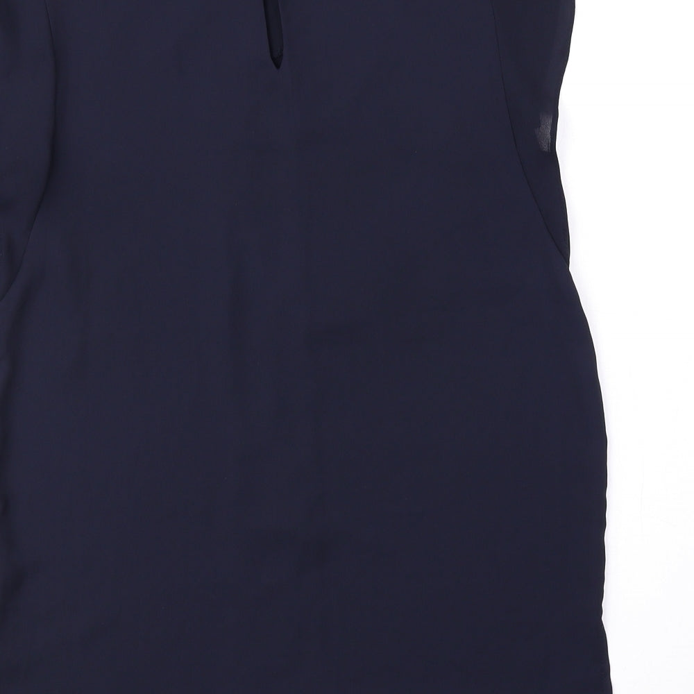 Louche Womens Blue Polyester Basic Blouse Size 8 Crew Neck