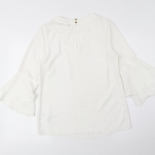 F&F Womens White Polyester Basic Blouse Size 8 Boat Neck - Flared Sleeves