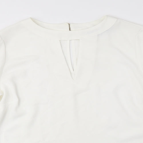 F&F Womens White Polyester Basic Blouse Size 8 Boat Neck - Flared Sleeves