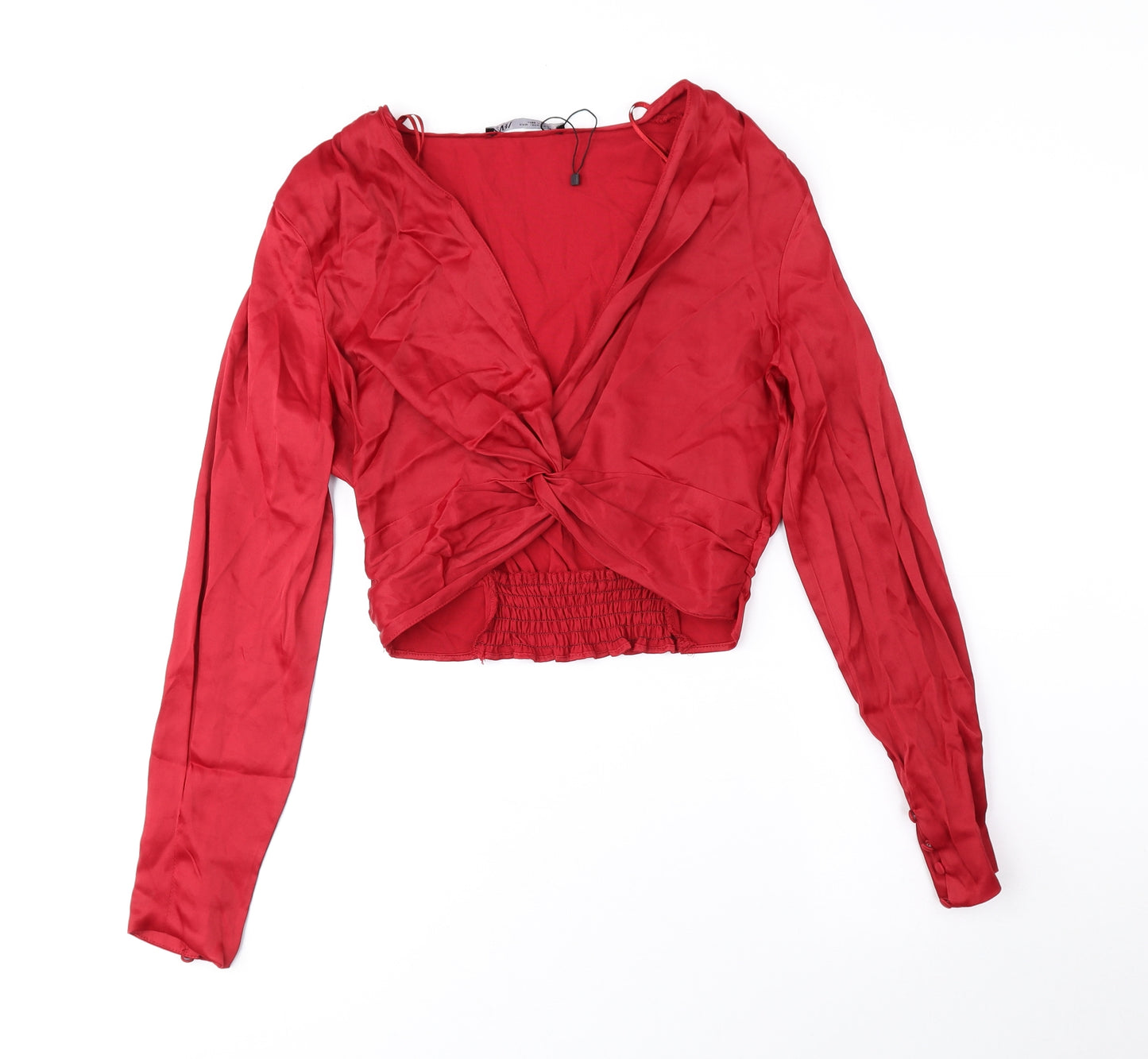 Zara Womens Red Viscose Cropped Blouse Size 12 V-Neck