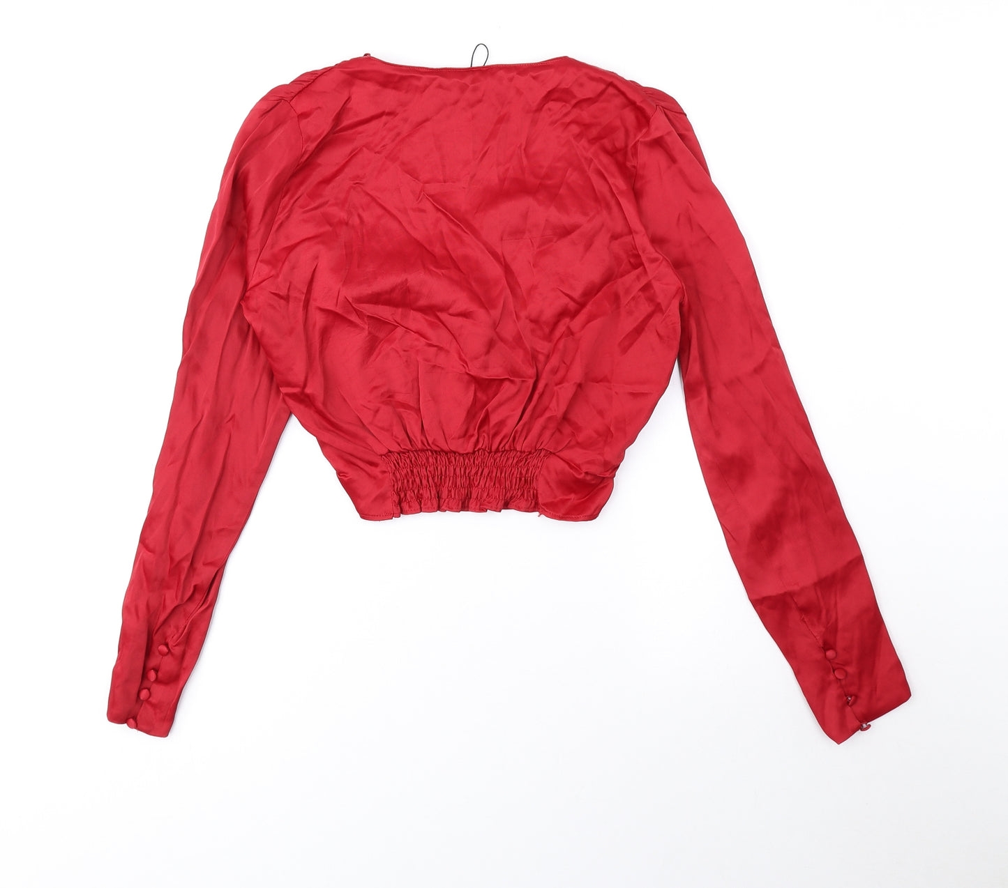 Zara Womens Red Viscose Cropped Blouse Size 12 V-Neck