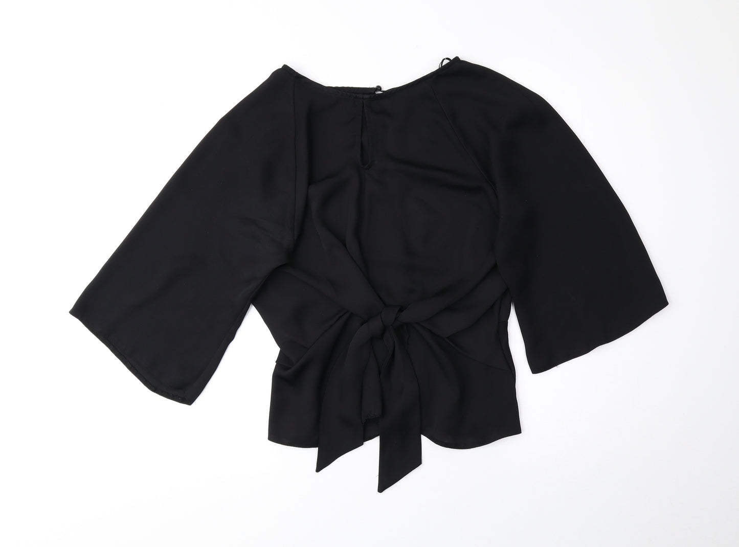 Select Womens Black Polyester Basic Blouse Size 10 Round Neck - Knot Front