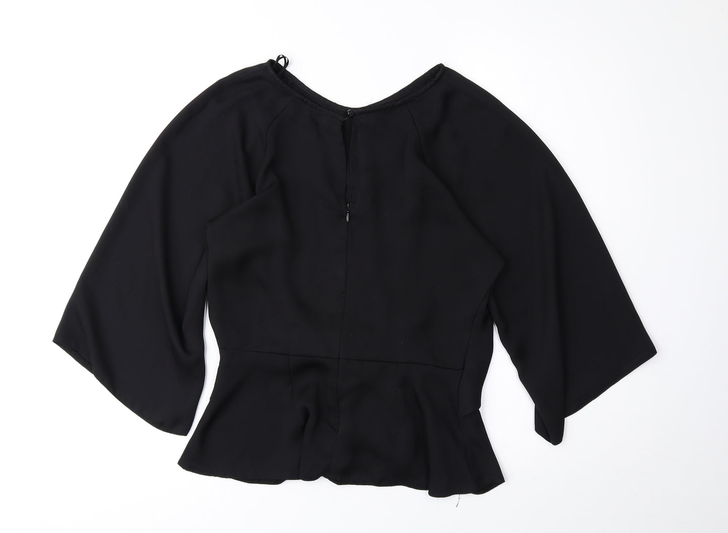 Select Womens Black Polyester Basic Blouse Size 10 Round Neck - Knot Front