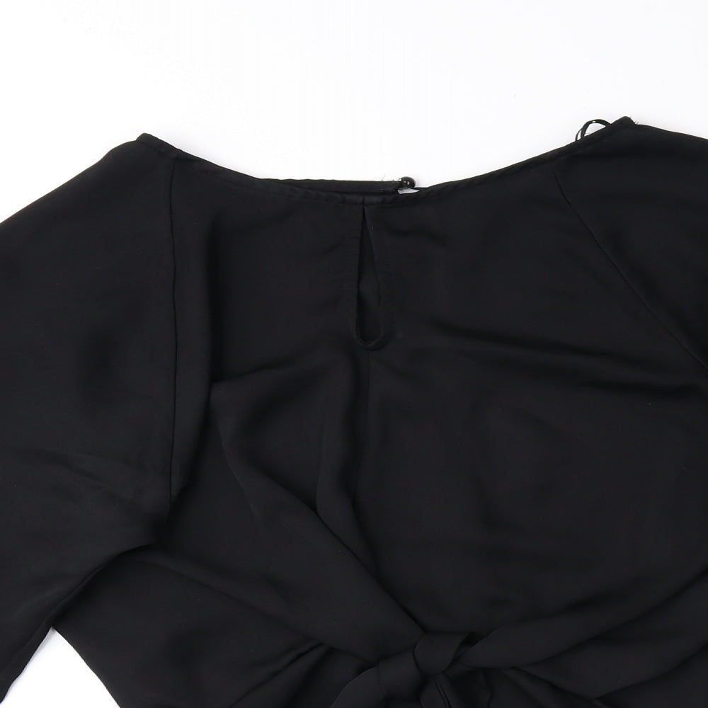 Select Womens Black Polyester Basic Blouse Size 10 Round Neck - Knot Front