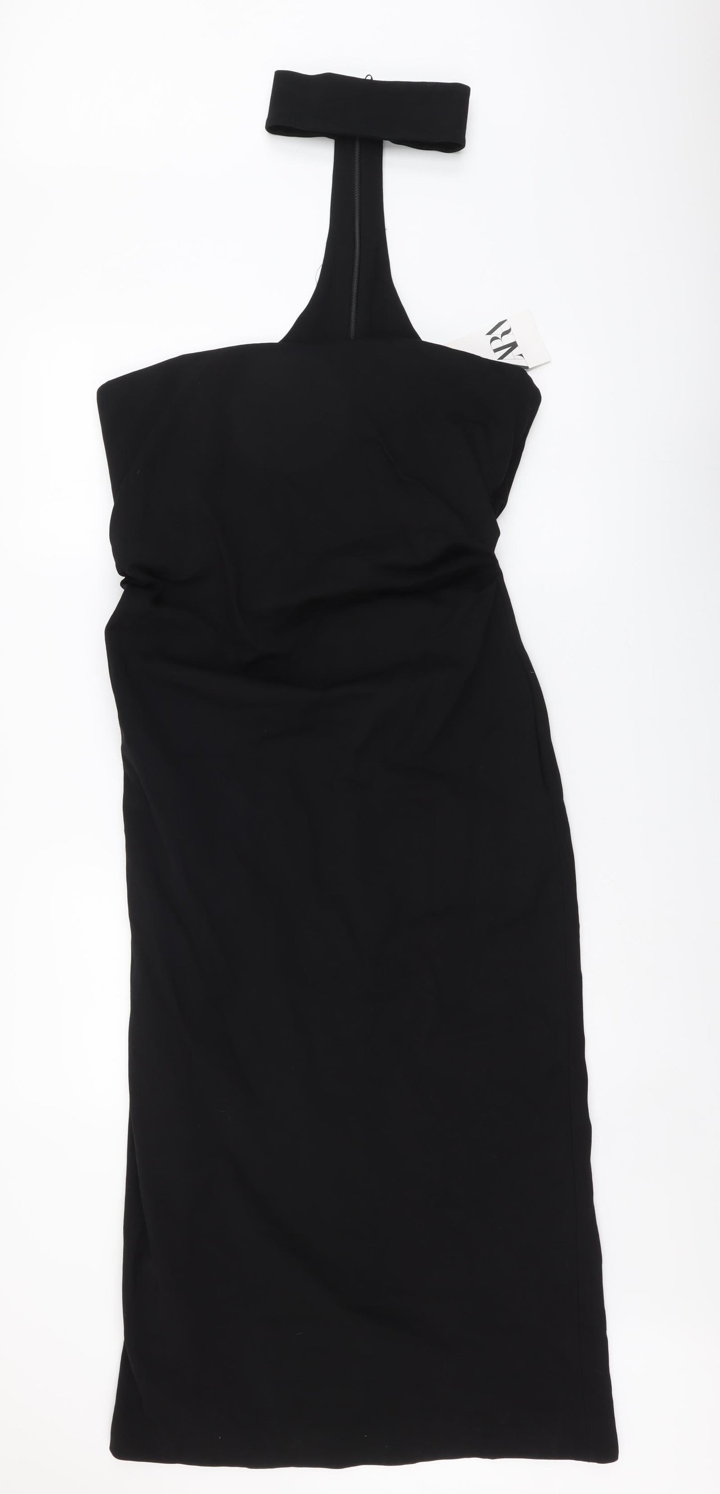 Zara Womens Black Polyester A-Line Size XL Halter Zip
