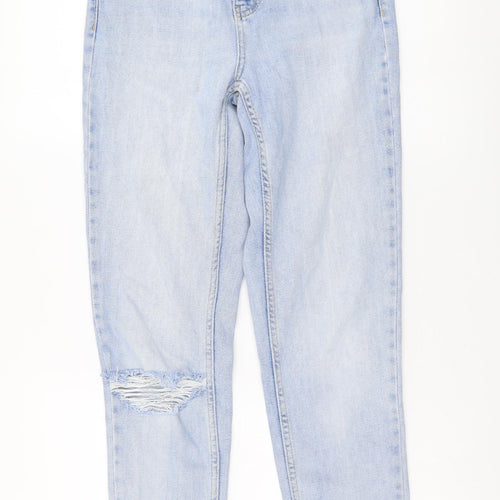 Topshop Womens Blue Cotton Mom Jeans Size 26 in L29 in Regular Button - Distressed Look