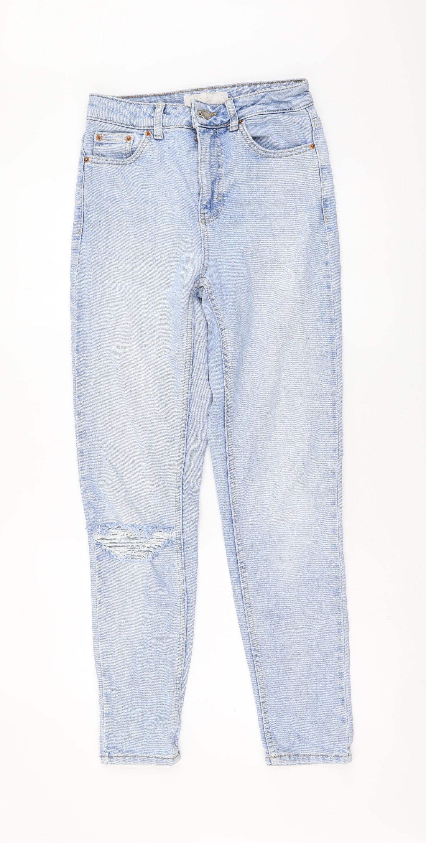 Topshop Womens Blue Cotton Mom Jeans Size 26 in L29 in Regular Button - Distressed Look