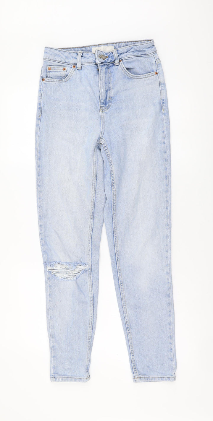 Topshop Womens Blue Cotton Mom Jeans Size 26 in L29 in Regular Button - Distressed Look