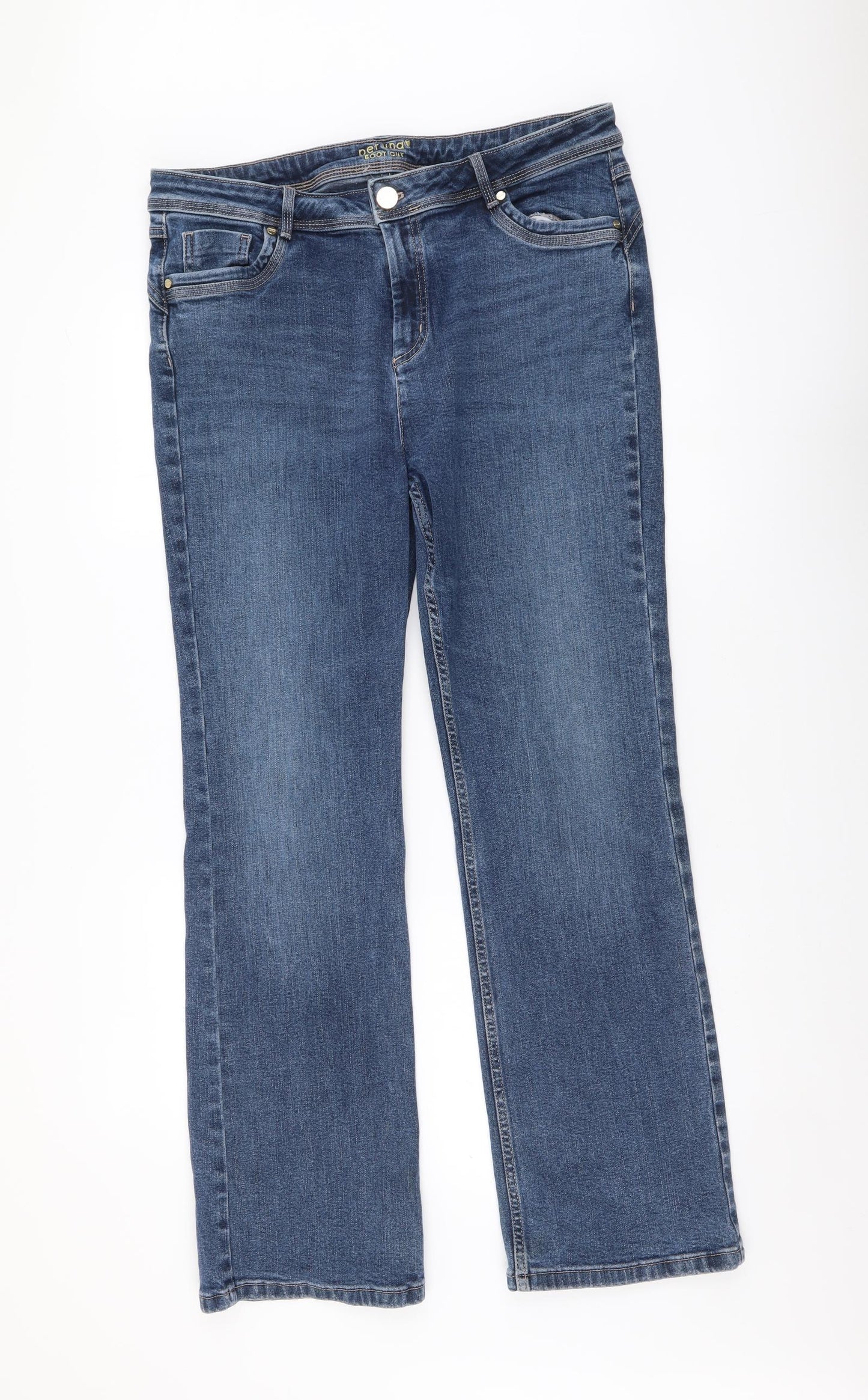 Per Una Womens Blue Cotton Bootcut Jeans Size 16 L30 in Regular Button