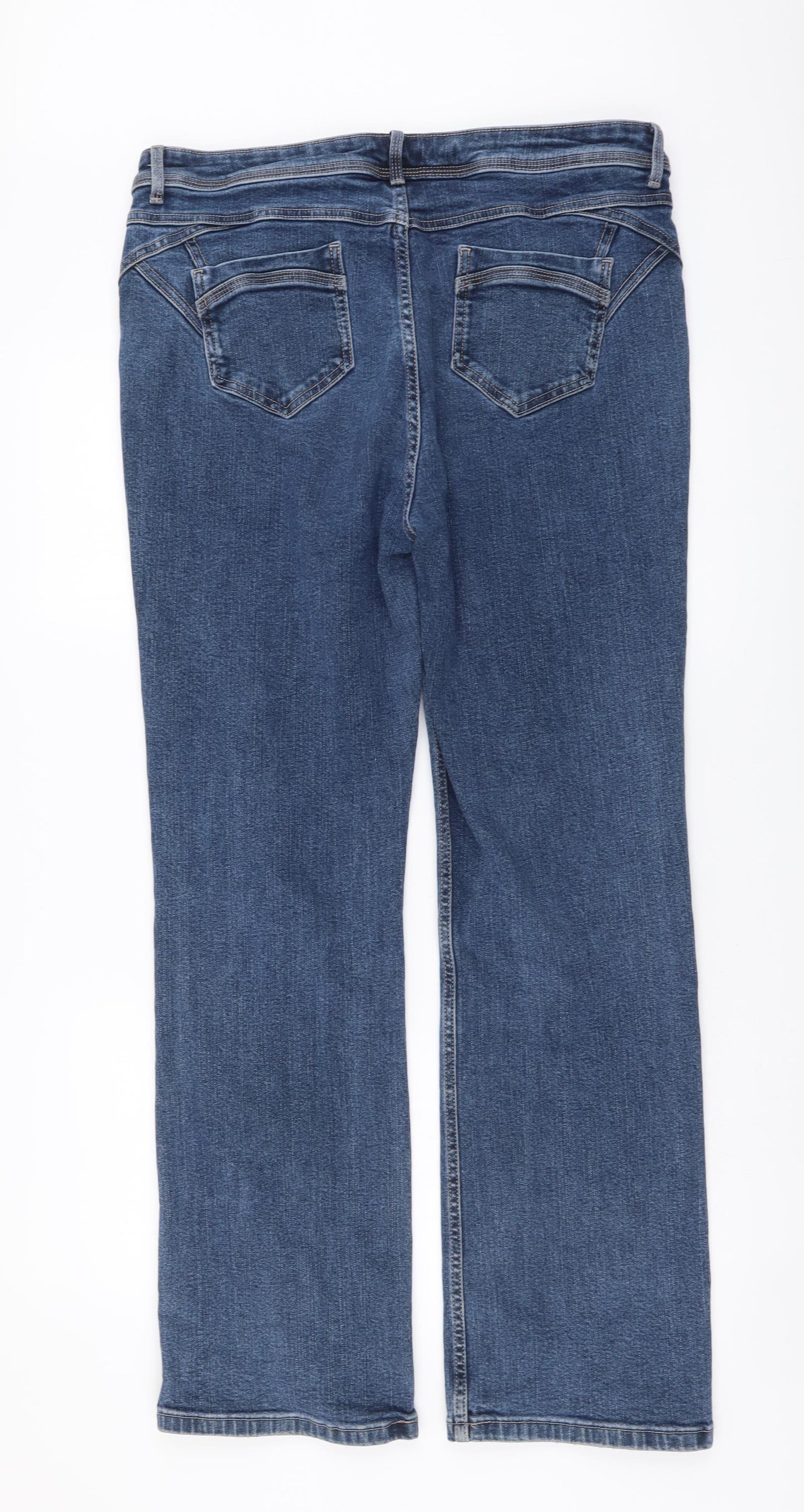 Per Una Womens Blue Cotton Bootcut Jeans Size 16 L30 in Regular Button