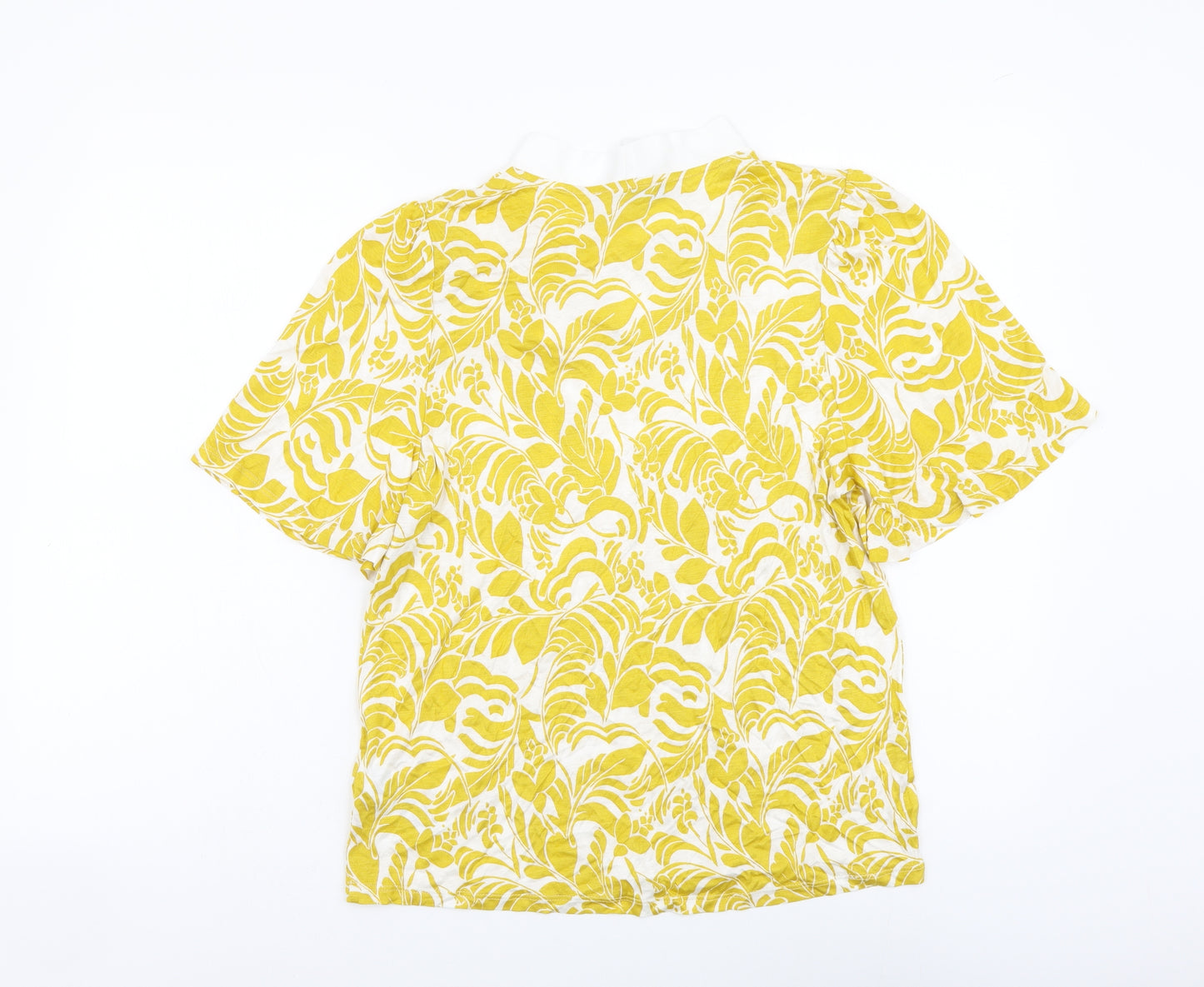 Marks and Spencer Womens Yellow Geometric Viscose Basic T-Shirt Size 10 Round Neck
