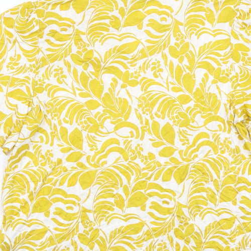 Marks and Spencer Womens Yellow Geometric Viscose Basic T-Shirt Size 10 Round Neck