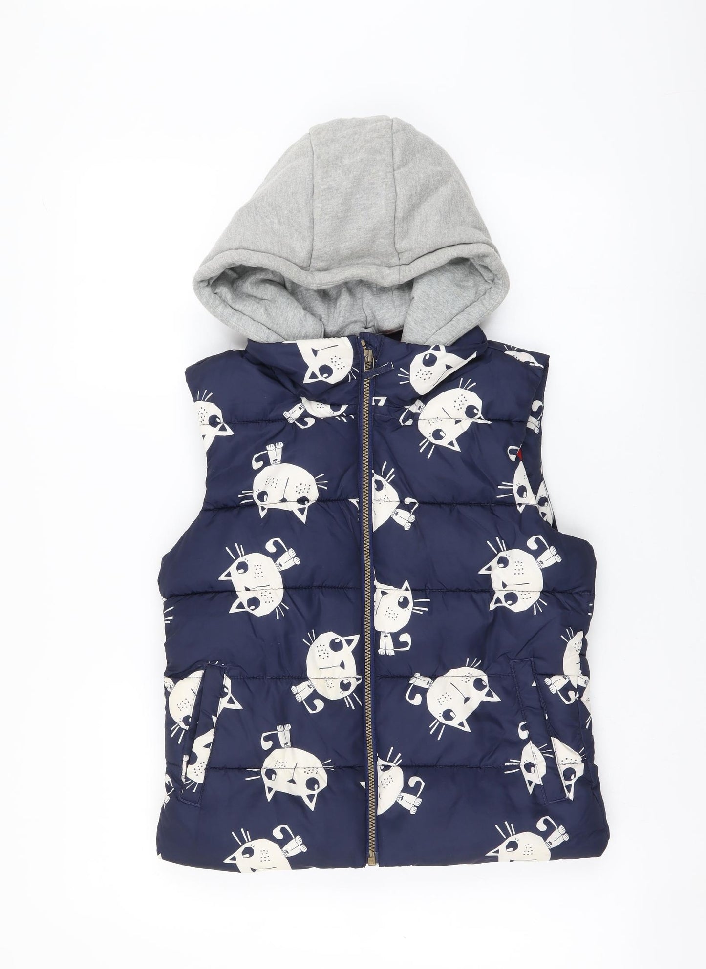 NEXT Girls Blue Geometric Gilet Jacket Size 11-12 Years Zip - Cat pattern
