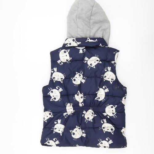 NEXT Girls Blue Geometric Gilet Jacket Size 11-12 Years Zip - Cat pattern