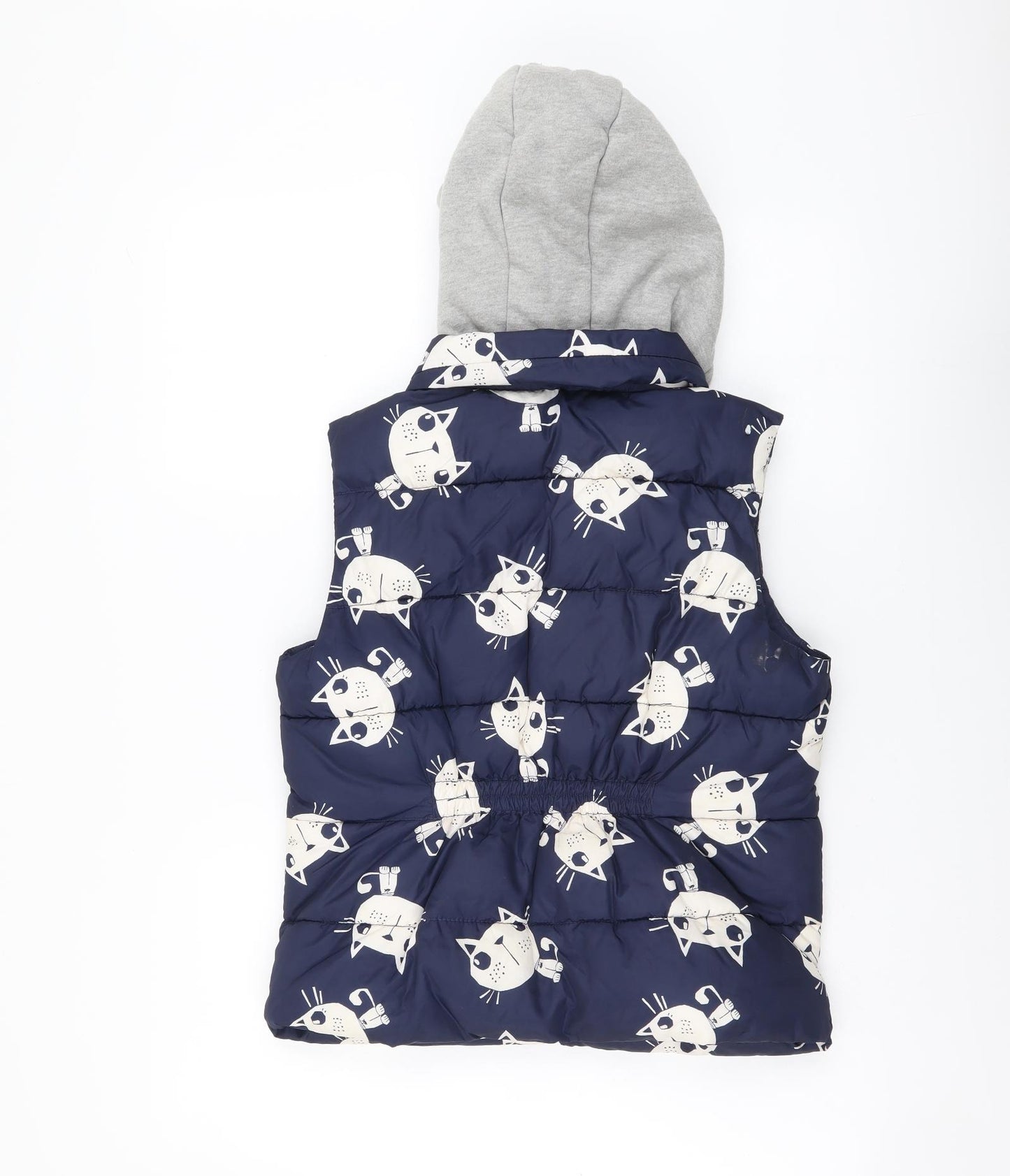 NEXT Girls Blue Geometric Gilet Jacket Size 11-12 Years Zip - Cat pattern