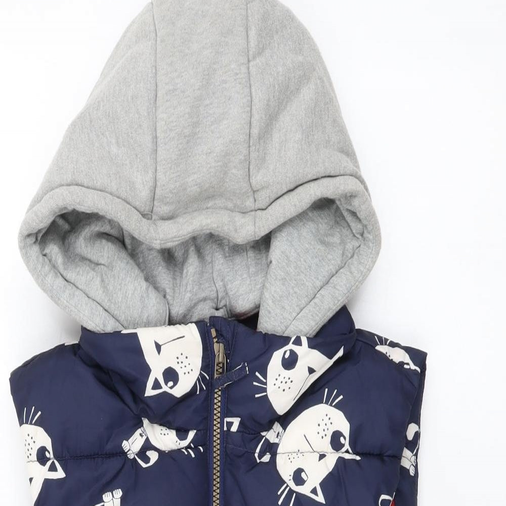 NEXT Girls Blue Geometric Gilet Jacket Size 11-12 Years Zip - Cat pattern