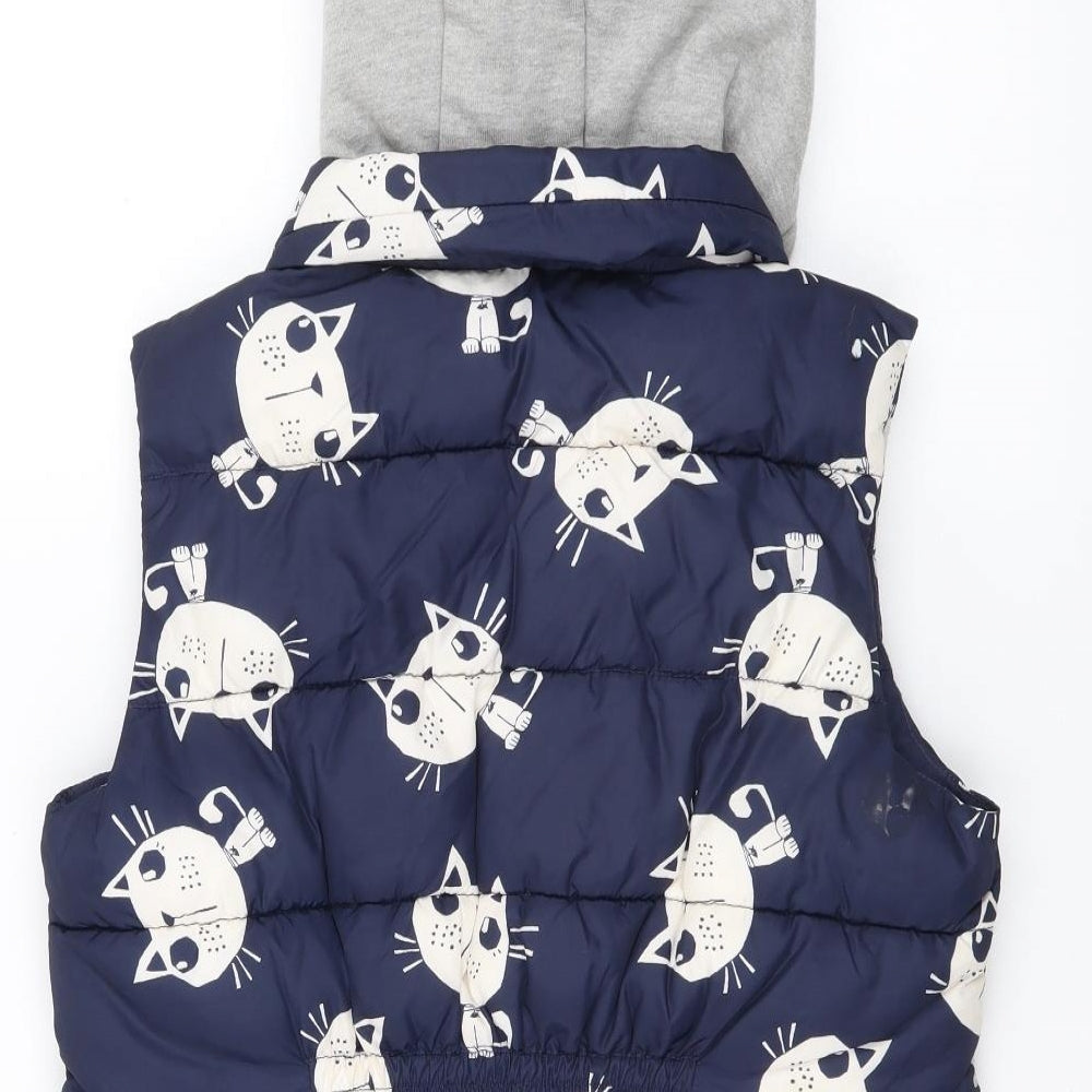 NEXT Girls Blue Geometric Gilet Jacket Size 11-12 Years Zip - Cat pattern