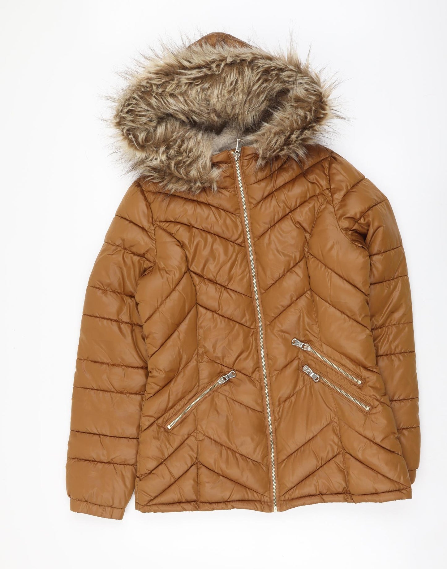 F&F Womens Brown Quilted Jacket Size 8 Zip